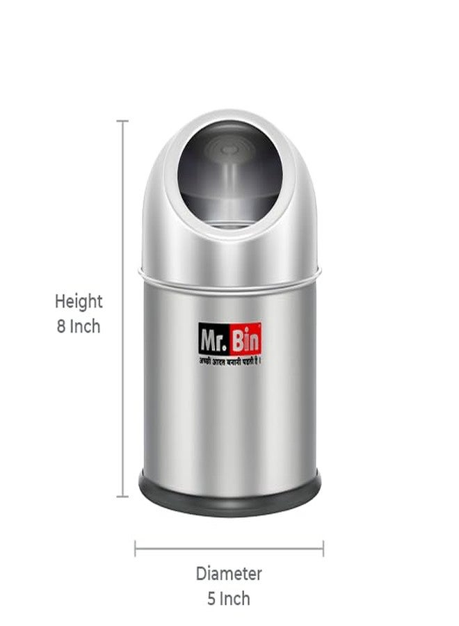 Mr. Bin Stainless Steel Table Top Push Dustbin, Circular Shaped Trash Can for Home & Office, Lightweight & Portable Garbage Bin, 5"X 8" (2.5L) - Image 2